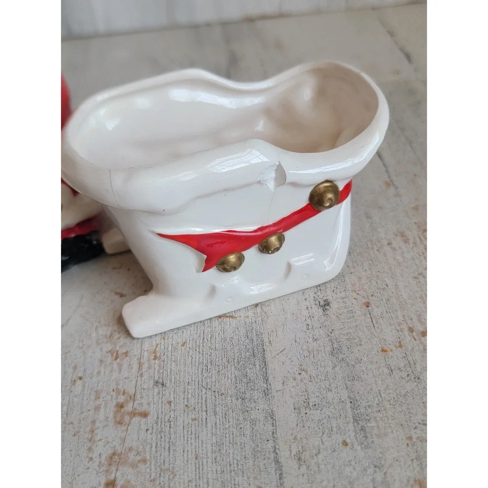 Vintage AS IS Santa Claus sled mini ceramic Xmas candle holder home decor